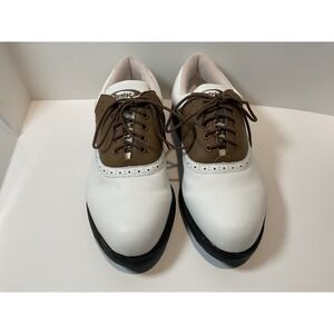Turftec Women's White Brown Leather Golf Shoes Saddle Wingtip Spiked Size 9.5